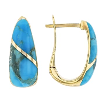 Turquoise Dangle Earrings In 18K Gold Over Sterling Silver 12x7mm And 12x8mm