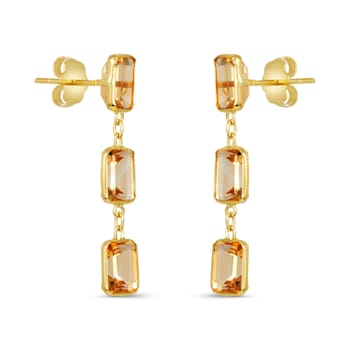 Citrine 7x5mm Rectangular Octagonal 14K Yellow Gold Dangle Earrings