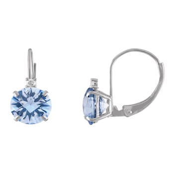 10K White Gold Lab Created Aquamarine and Diamond Round Leverback
Earrings 1.73ctw