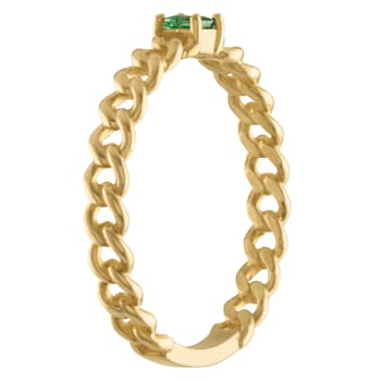 10K Yellow Gold Square Emerald Curb Ring .05ctw