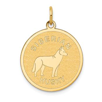 14k Yellow Gold Satin Siberian Husky Disc Charm
