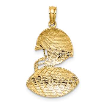 14k Yellow Gold Polished and Textured Football and Helmet Pendant