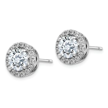 Rhodium Over 14K White Gold Round Halo G H I True Light Moissanite Earrings