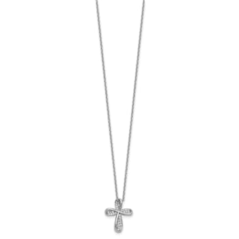Rhodium Over Sterling Silver Polished Cubic Zirconia Cross with 2 Inch
Extension Necklace