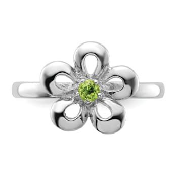 Sterling Silver Stackable Expressions Polished Flower Peridot Ring 0.12ctw