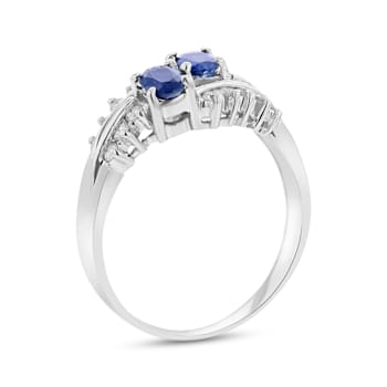 0.85ctw Sapphire and Diamond Two Stone Ring in 14k White Gold