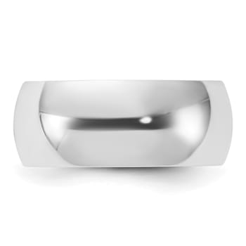 Rhodium Over Sterling Silver 8mm Half-Round Band