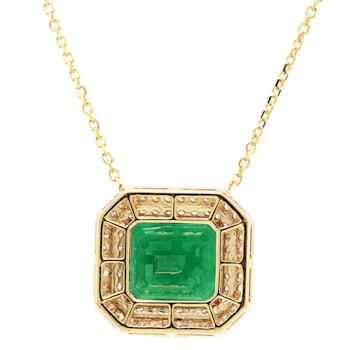 4.70 Ctw Emerald and 0.53 Ctw White Diamond Pendant in 14K YG