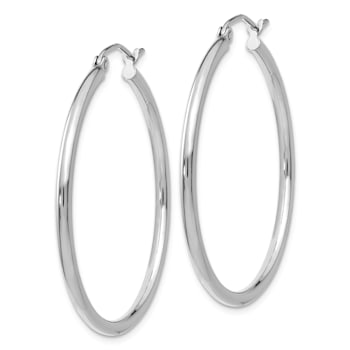Rhodium Over 14k White Gold 1 3/8" Polished Tube Hoop Earrings