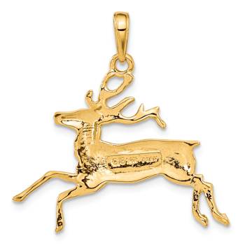 14k Yellow Gold Deer Running Pendant