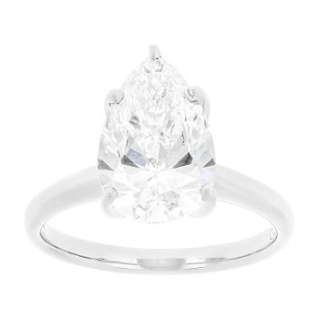 Lab-Grown Diamond Pear Shape Solitaire Ring In 14K White Gold 3.00ct