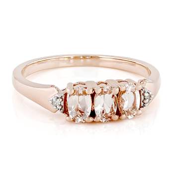Morganite And White Diamond Band Ring In 18K Rose Gold Over Sterling
Silver 0.52ctw