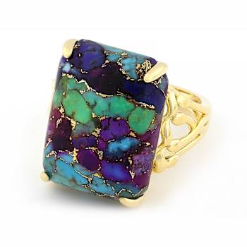 Multi-Color Blended Turquoise Rectangular Octagonal Ring In 18K Gold
Over Sterling Silver