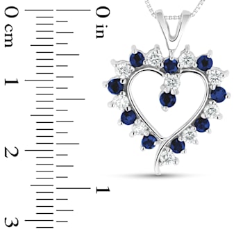 0.88ctw Blue Sapphire and White Diamond Heart Shaped Pendant 14k White Gold