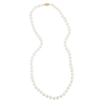 6-7mm Round White Freshwater Pearl 10K Yellow Gold Tennis Necklace