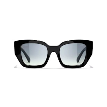 Chanel Black Square Frame with "CC" Logo / Gray Polarized Lens Sunglasses