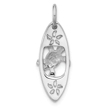 Rhodium Over Sterling Silver Polished Blue Enamel Turtle Surfboard Pendant
