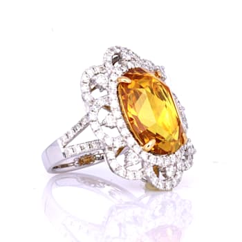 8.33 Ctw Yellow Sapphire and 2.28 Ctw Diamond Ring in 18K WG