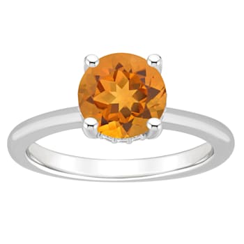 8mm Round Citrine With Diamond Accents Rhodium Over Sterling Silver
Hidden Halo Ring