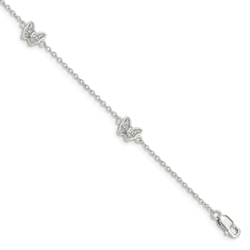 Rhodium Over Sterling Silver Cubic Zirconia Butterfly with 1-inch
Extender Children's Bracelet