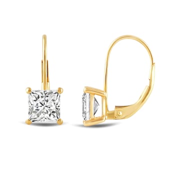 White Cubic Zirconia 14k Yellow Gold Earrings With Velvet Gift Box 1.00ctw
