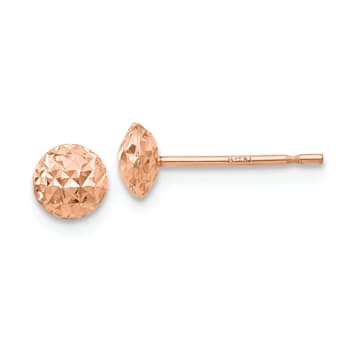 14k Rose Gold 5mm Diamond-cut Puffed Circle Stud Earrings