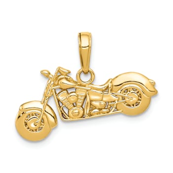 14k Yellow Gold Polished and Textured 3D Motorcycle Pendant
