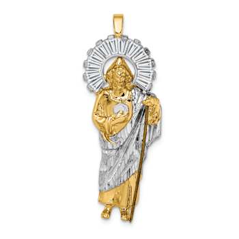 14K Two-tone Gold  Cubic Zirconia Diamond-Cut Saint Jude Pendant