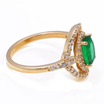 1.14 Ctw Emerald With 0.48 Ctw White Diamond Ring in 14K YG