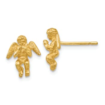 14k Yellow Gold Polished and Diamond-Cut Angel Stud Earrings