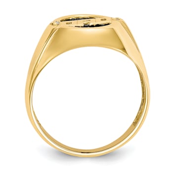 14K Yellow Gold Men's Diamond and Black Onyx DAD Ring