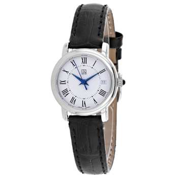 ESQ by Movado 26mm White Dial Black Leather Strap Watch