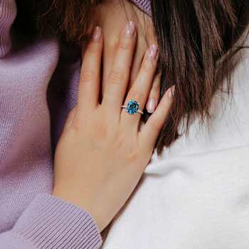 London Blue Topaz and Diamond 14K White Gold Ring 5.32ctw