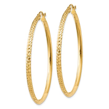 14k Yellow Gold 1 3/4" Knife Edge Diamond-Cut Hoop Earrings