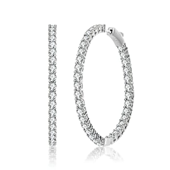 Inside-Out CZ Pave Hoop Earrings In White Rhodium Over Brass