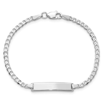 Rhodium Over 14k White Gold Flat Curb Link ID Bracelet
