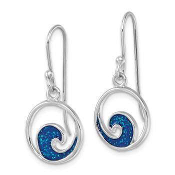 Rhodium Over Sterling Silver Enameled Wave Dangle Earrings