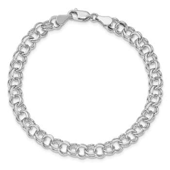 Rhodium Over 14k White Gold 7mm Double Link Charm Bracelet