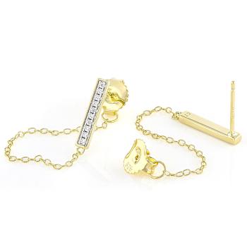 Bar Chain Earrings With CZ In 18K Gold Over Sterling Silver