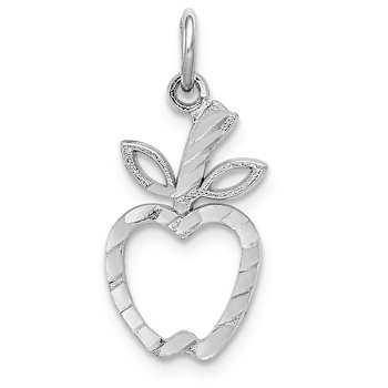 Rhodium Over 14k White Gold Diamond-Cut Apple Charm