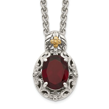 Sterling Silver with 14K Accent Antiqued Garnet Necklace