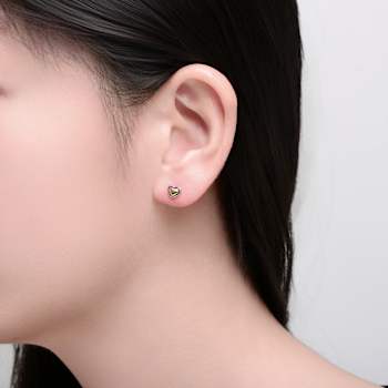 Sleek Heart Stud Earrings In Two-Tone Rhodium Over Brass