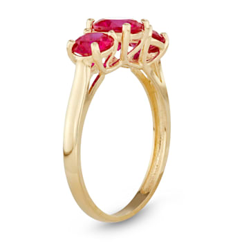 Lab Created Ruby 3-Stone 10K Yellow Gold Ring 2.00ctw