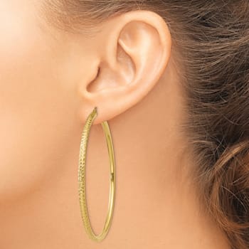 14k Yellow Gold Diamond-cut 2 9/16" Round Hoop Earrings
