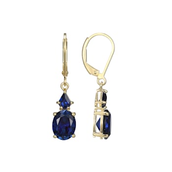Lab Created Blue Sapphire 18k Yellow Gold Over Sterling Silver September
Birthstone Earrings 4.01ctw
