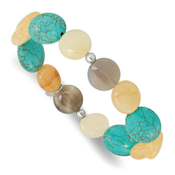 Sterling Silver Jade, Magnesite and Sardonyx Stretch Bracelet