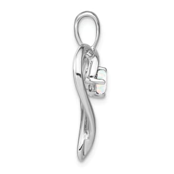 Rhodium Over 14k White Gold Lab Created Opal Heart Pendant