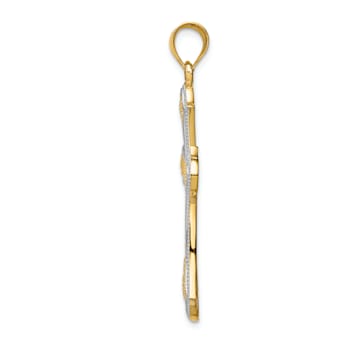 14k Two-tone Gold Polished Filigree Cross Pendant