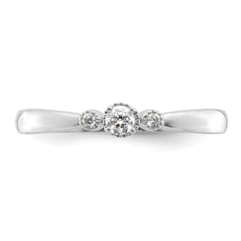 Rhodium Over 14K White Gold Petite Beaded Edge Round Diamond Ring 0.1ctw