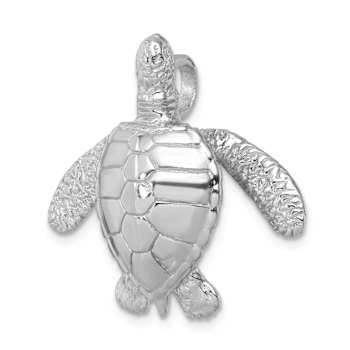 Rhodium Over Sterling Silver Polished and Textured Sea Turtle Slide Pendant